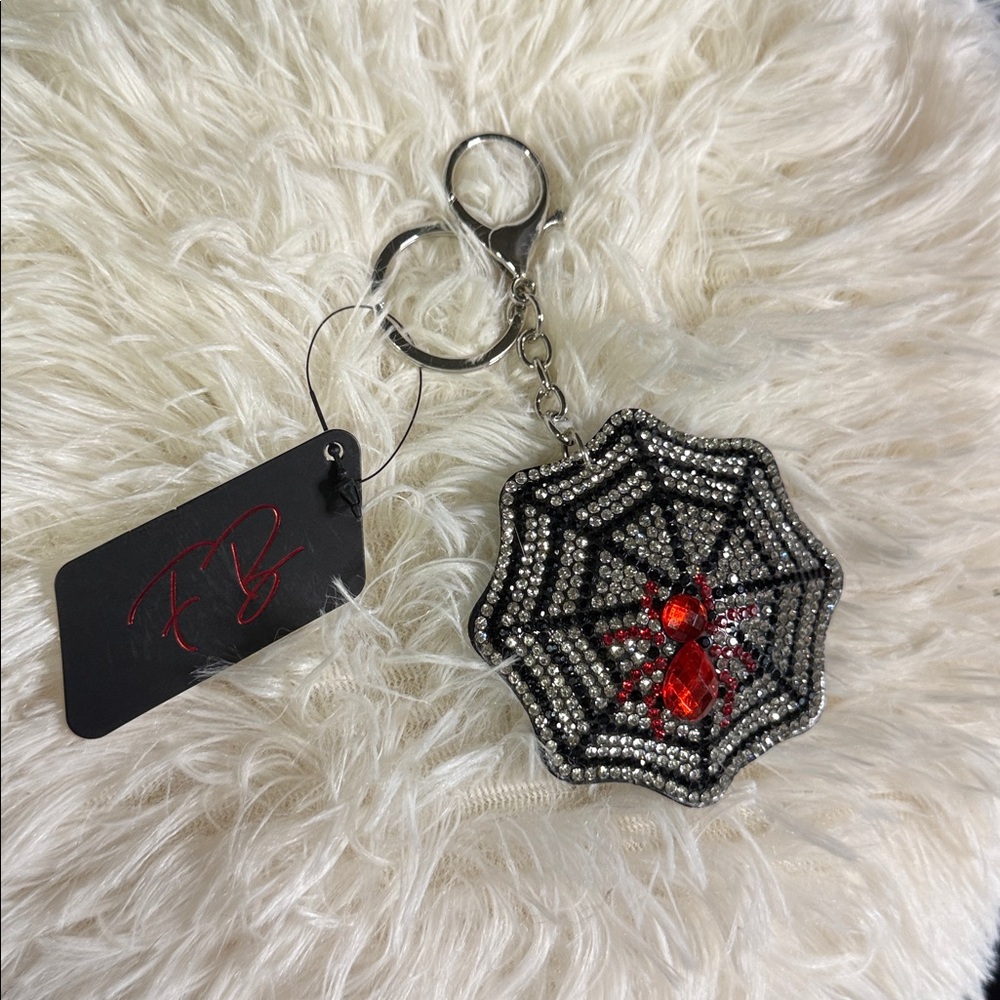 Spider Web with Red Spider Gem Bag Charm & Keychain
